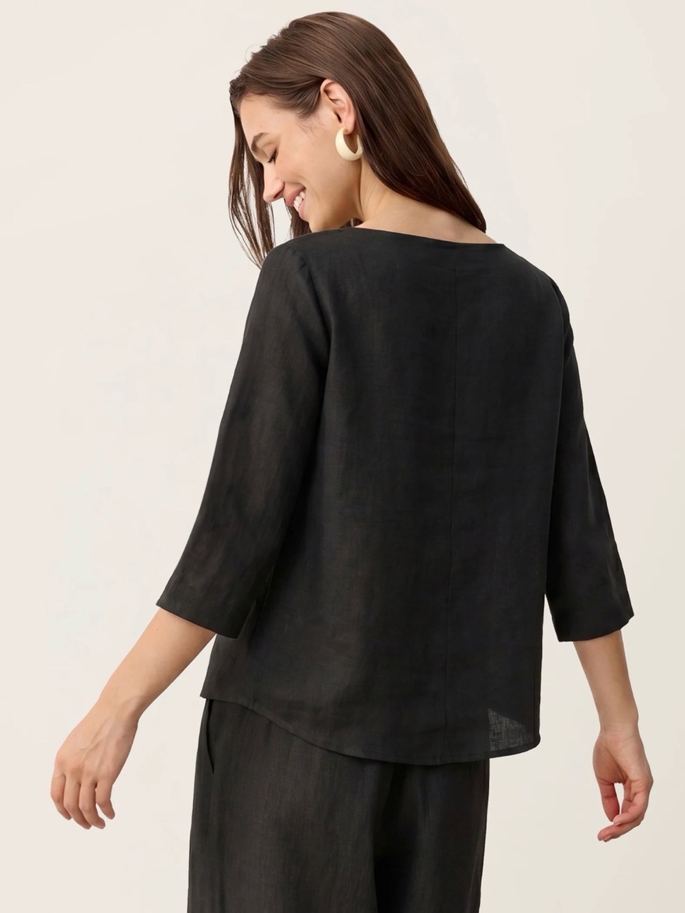 bryn Walker Black Button-Hem Pullover linen Tunic